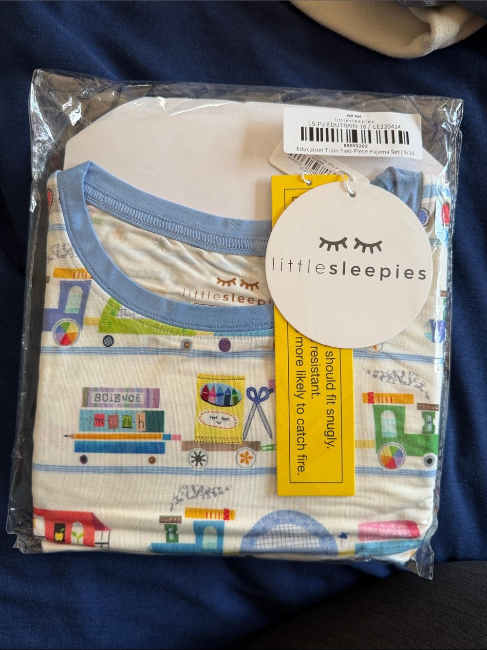 Little Sleepies Kids Pajama Set - Light Blue Multicolor Education Train Print